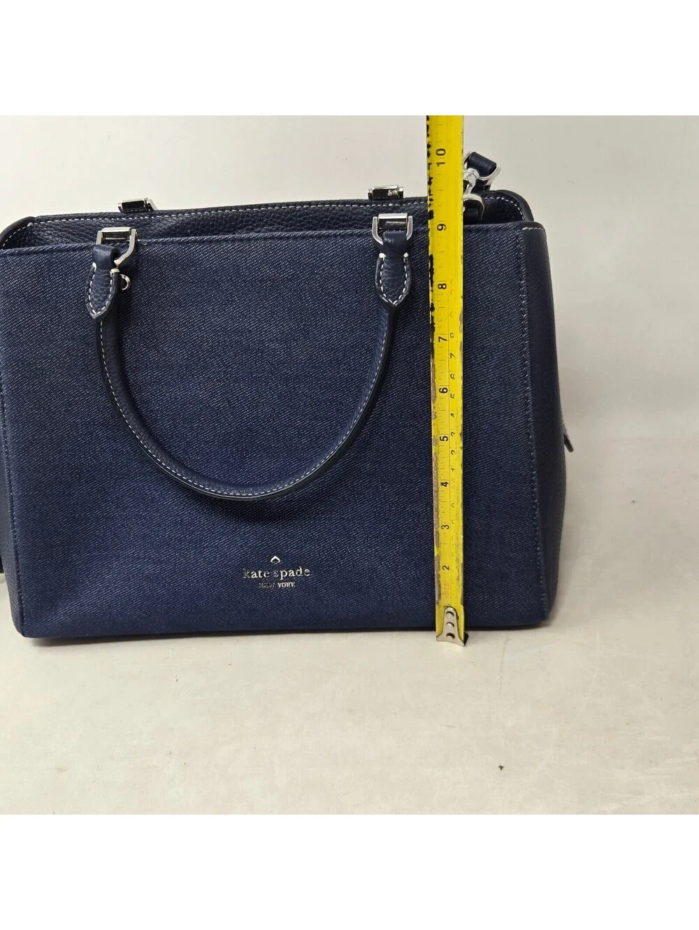 Kate Spade Leila medium triple compartment satchel Denim & Navy Leather EUC